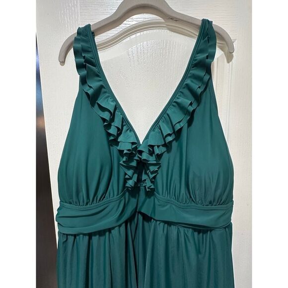 Bloomchic SZ 26 Ruffle Trim Adjustable Strap Gathered Sculpt Waist Swim Dress - Picture 12 of 16